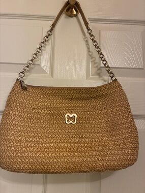 Eric Javits Gold Woven Shoulder Bag with Chain Strap